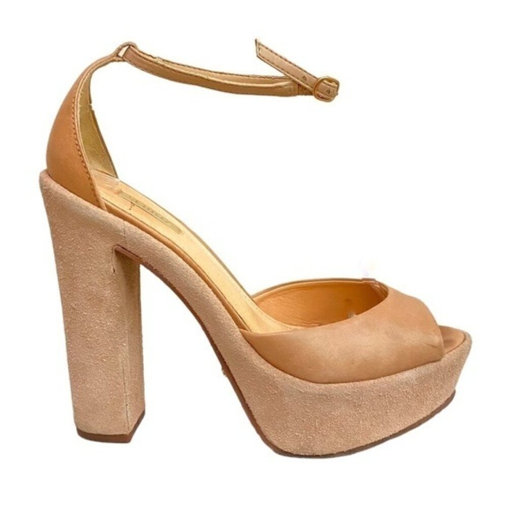 SCHUTZ Suede Platforms Ankle Strap Heels in Cream Tan  Size 8